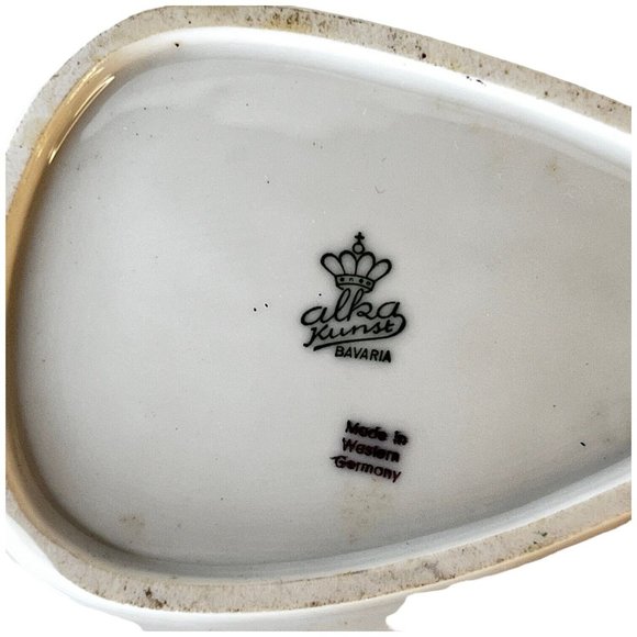 German Alka Kunst Dish Pink Rose Green Hand Painted Bavaria West Germany Signed - Picture 5 of 6